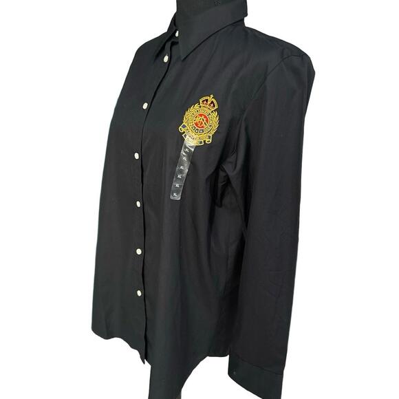 LAUREN Ralph Lauren NWOT Classic-Fit Embroidered Crest Shirt in Black-Size XL - Picture 4 of 8